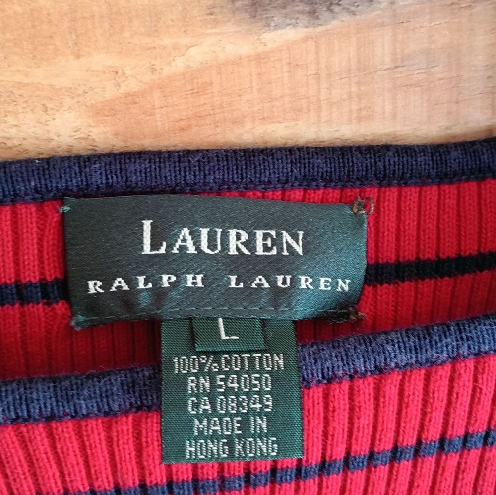 Lauren Ralph Lauren Red and Navy Blue Striped Sweater Size Large - Picture 3 of 5